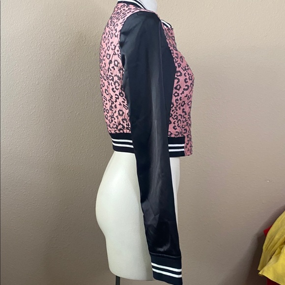 Aeropostale Pretty Little Liars pink leopard, black satin cropped bomber S💕💕 - Picture 7 of 11